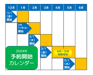 2024年1月から6月予約カレンダー